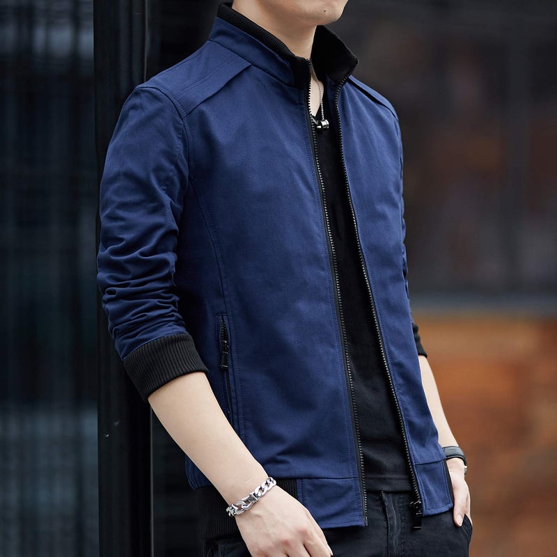 Womleys Mens Casual Windbreaker Outerwear Slim Fit Cotton Lightweight Jackets (Medium, Blue) - Image 2